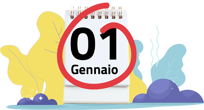 Immagine che mostra un calendario con segnata la data 1 gennaio